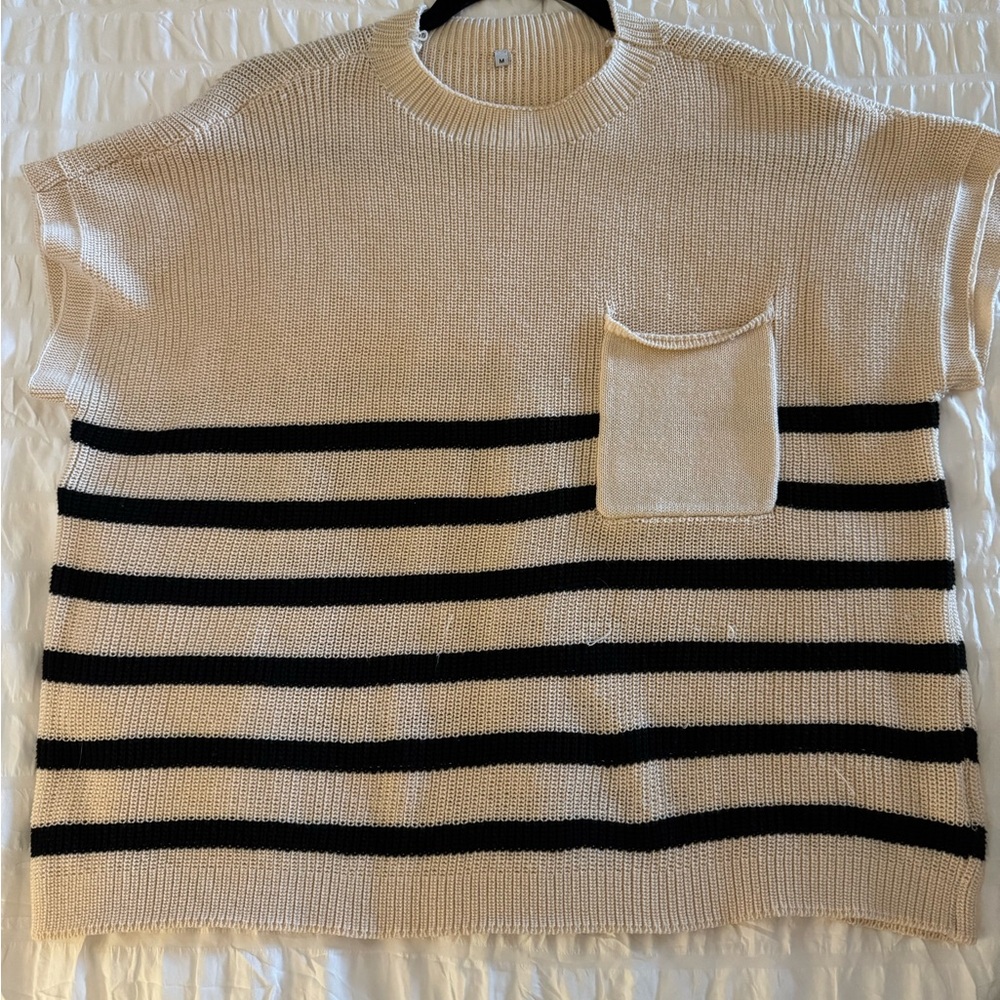SHEIN Cream and Black Striped Sweater